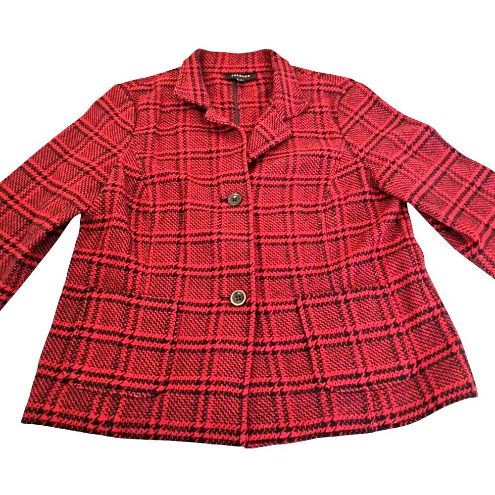 Talbots Wool‎ Blend Blazer Womens 12 Red Black Plaid Lined Jacket Classic Preppy